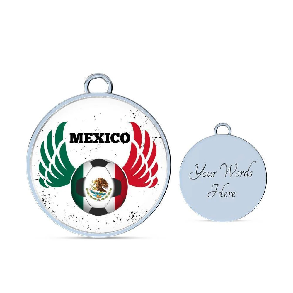 Mexico Futbol/Soccer Personalized Engraved Silver Circle Bangle Bracelet C